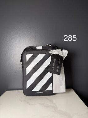 Off-White Black Crossbody with White Diagonal Stripes